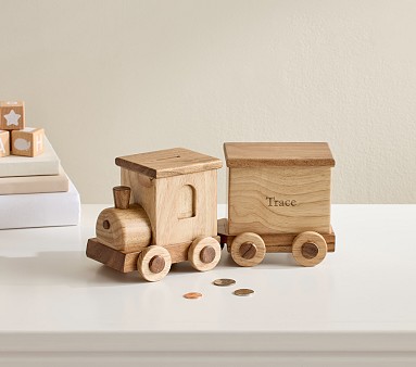 Wooden Train Personalized Coin Bank