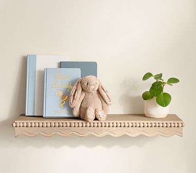 Marlowe Scallop Wood Beaded Shelf, Light Oak, 25 Inch