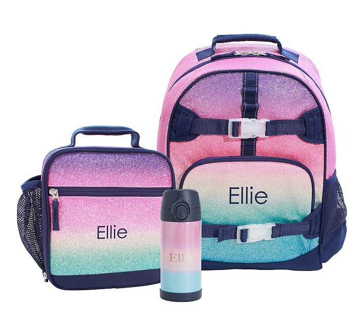 Mackenzie Rainbow Ombre Sparkle Glitter Backpack Lunch Bundle, Set Of