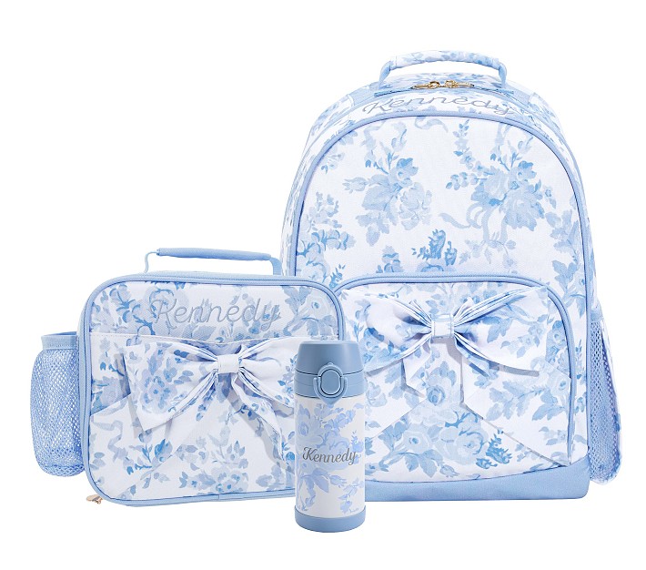 Mackenzie LoveShackFancy Blue Damask Floral Backpack Lunch Bundle, Set of 