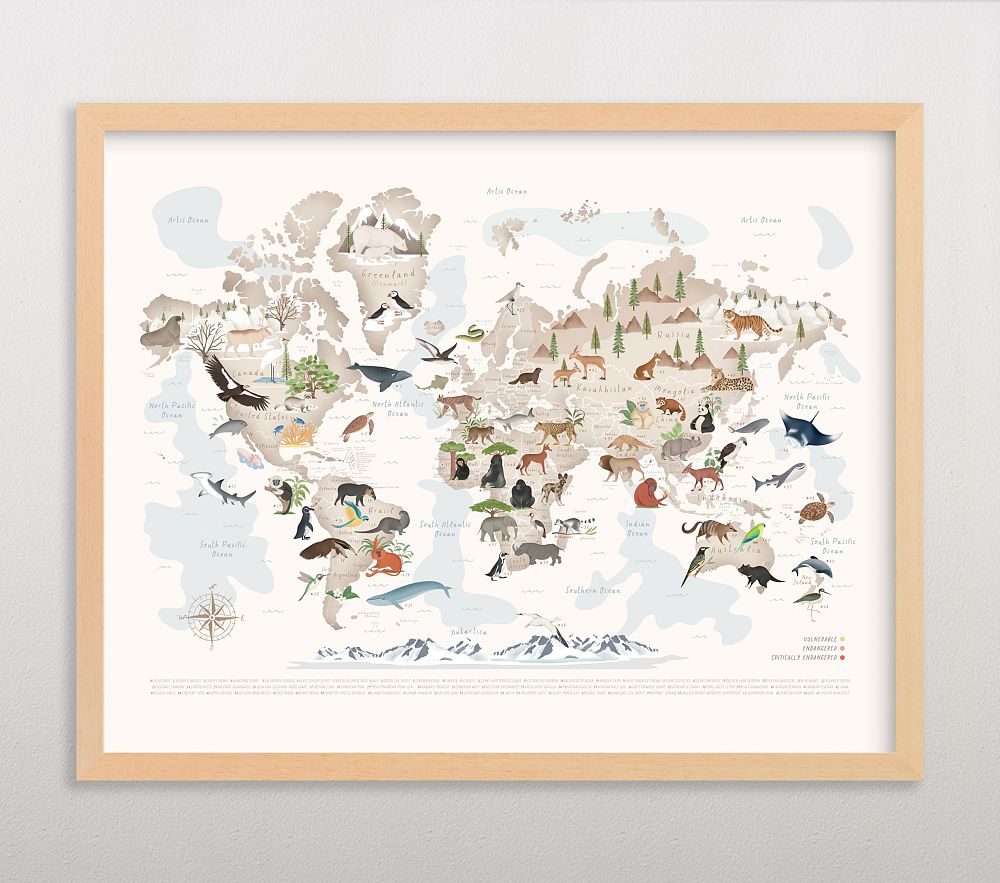 Minted&#174; Animals World Map, 65 Threatened Species Wall Art by Sabrin Deirani