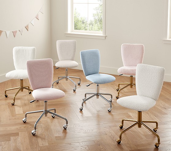 Brushed Nickel Base Square Upholstered Kids Desk Chair