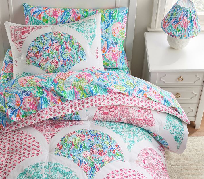 Lilly Pulitzer Organic Mermaid Cove Kids' Sheet Set Pottery Barn