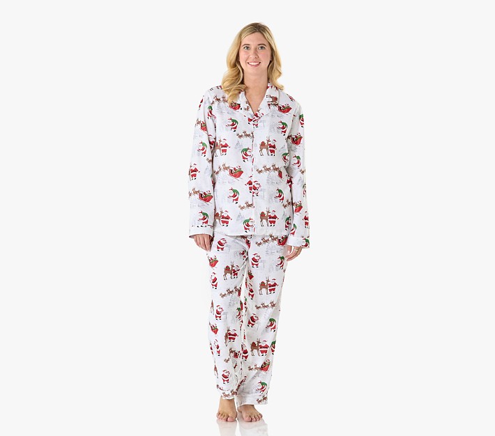 Adult Heritage Santa Flannel Pajama Set Cozy Festive Pottery