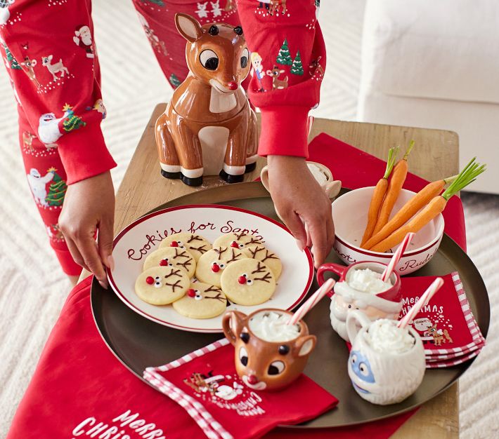 pottery barn kids クリスマス　ルドルフ　皿&タンブラーセット Ceramic Rudolph the Red-Nosed Reindeer® Kids Plate Set