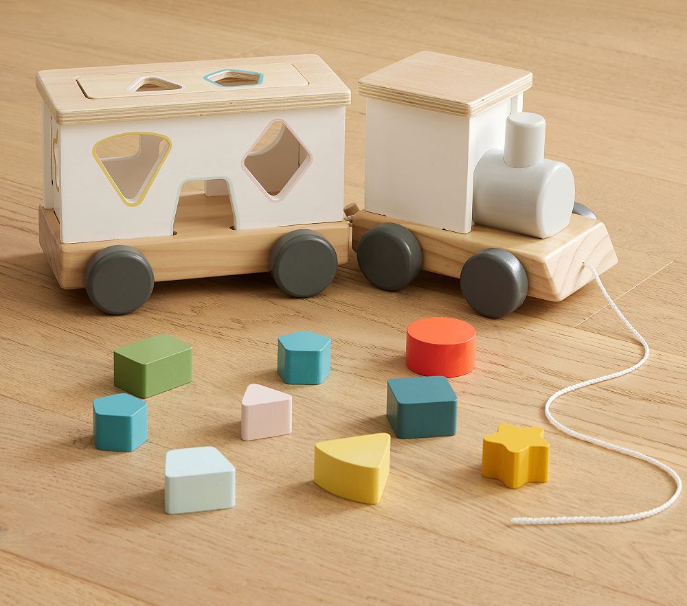 Shape Toys With Rails Wooden Train Shape-Sorter Pull Toy | Pottery Barn Kids