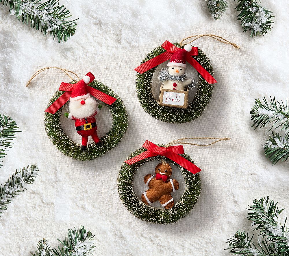 Icon Bottlebrush Wreath Ornaments, Set of 3