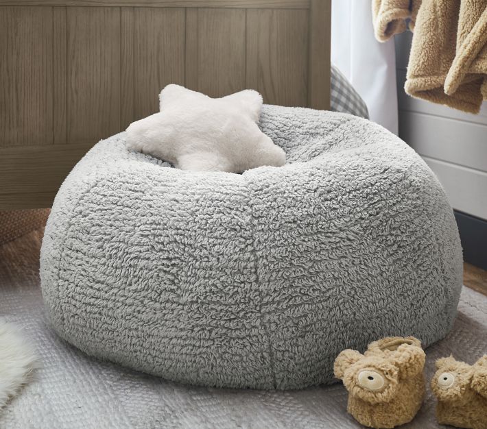 Gray Cozy Sherpa Anywhere Beanbag™ Kids Bean Bag Chairs