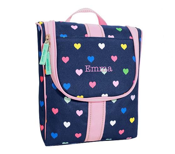 Mackenzie Navy Pink Multi Hearts Toiletry Bag | Pottery Barn Kids