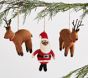 Santa with Reindeer Felted Wool Ornaments, Set of 3