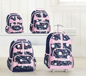 Mackenzie Pink Navy Glow-in-the-Dark Moons Girls Backpacks