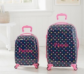 Navy Multicolour Heart Hard Sided Spinner Kids Luggage | Pottery