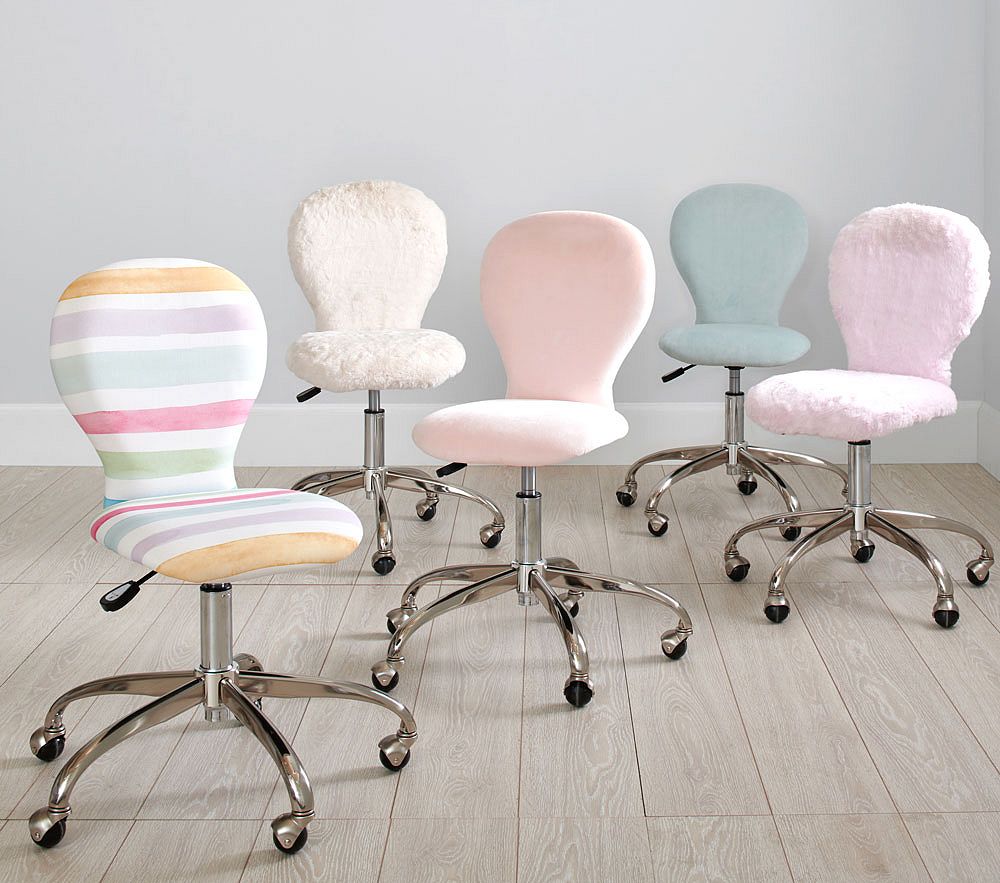 Brushed Nickel Base Round Upholstered Kids Desk Chair | Pottery Barn Kids