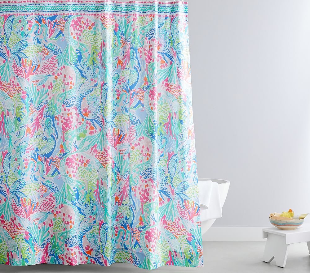 Lilly Pulitzer Mermaid Cove Kids Shower Curtain | Pottery Barn Kids, image size:1000x883