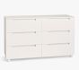 White dresser with six drawers on white background with dimensions