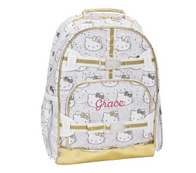 HELLO KITTY  POTTERY BARN Backpack Gray and Gold Foil Full Size Backpack Hello Kitty Stripe Backpack | Pottery Barn Kids main image 3