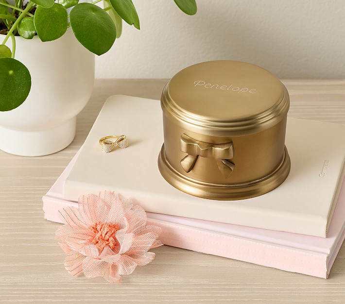 Ava Ribbon Keepsake Box, Brass & Suede | Pottery Barn Kids
