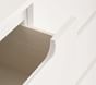 Close-up of drawer front with curved recessed handle