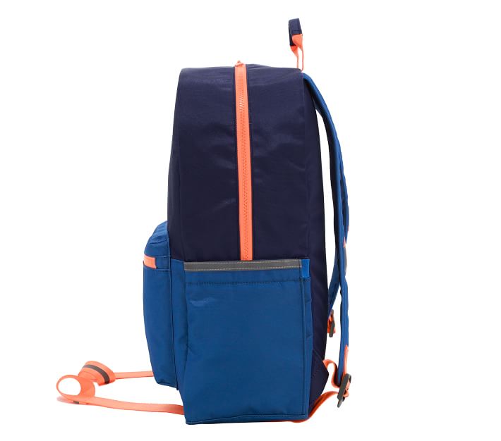 Large Beige & Navy Blue Backpack - Unisex Youth School Bag With Multiple Pockets