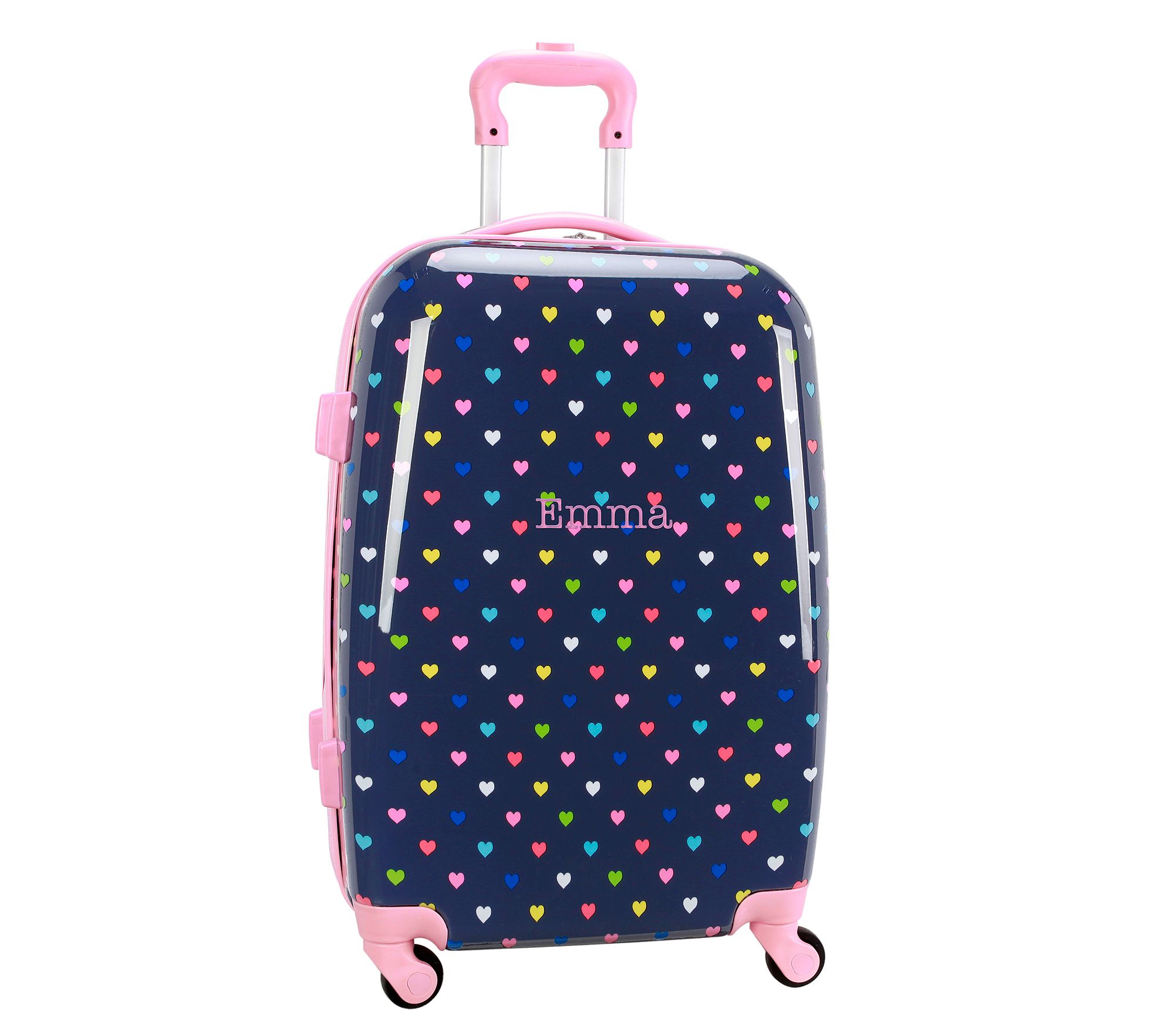 Mackenzie Navy Pink Multi Hearts Spinner Luggage