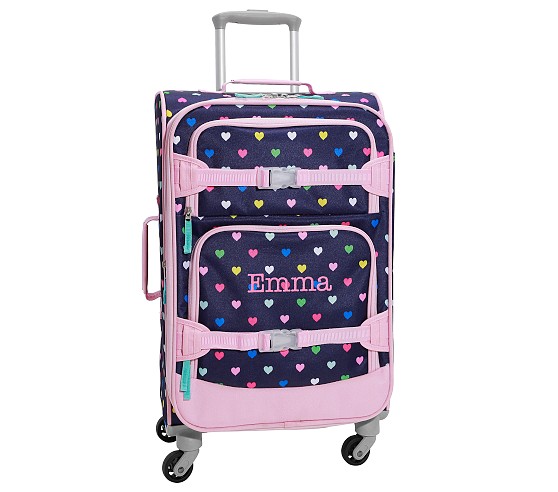Mackenzie Navy Pink Multi Hearts Spinner Luggage | Pottery Barn Kids