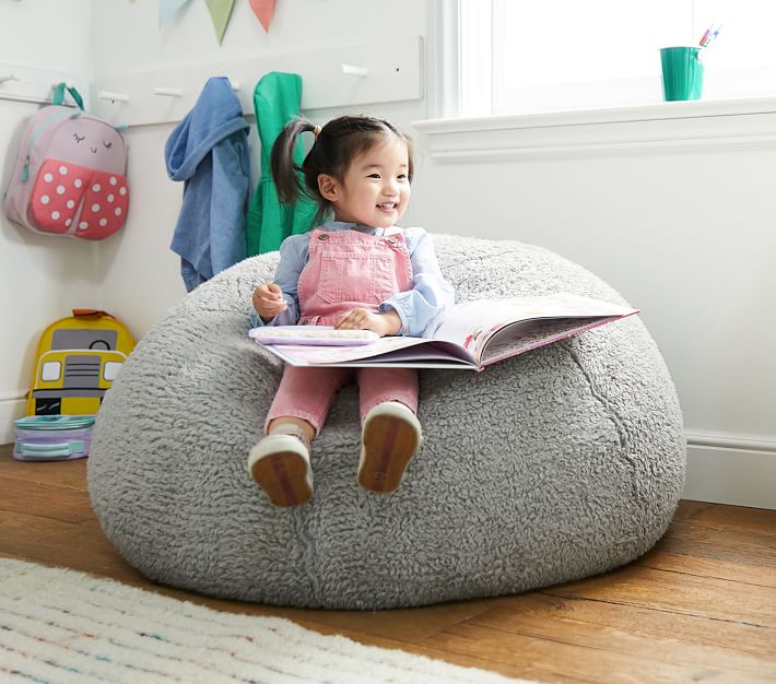 Grey Cozy Sherpa Anywhere Beanbag™ | Kids Bean Bag Chair | Pottery