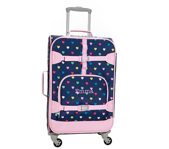 Mackenzie Navy Pink Multi Hearts Spinner Luggage | Pottery Barn Kids