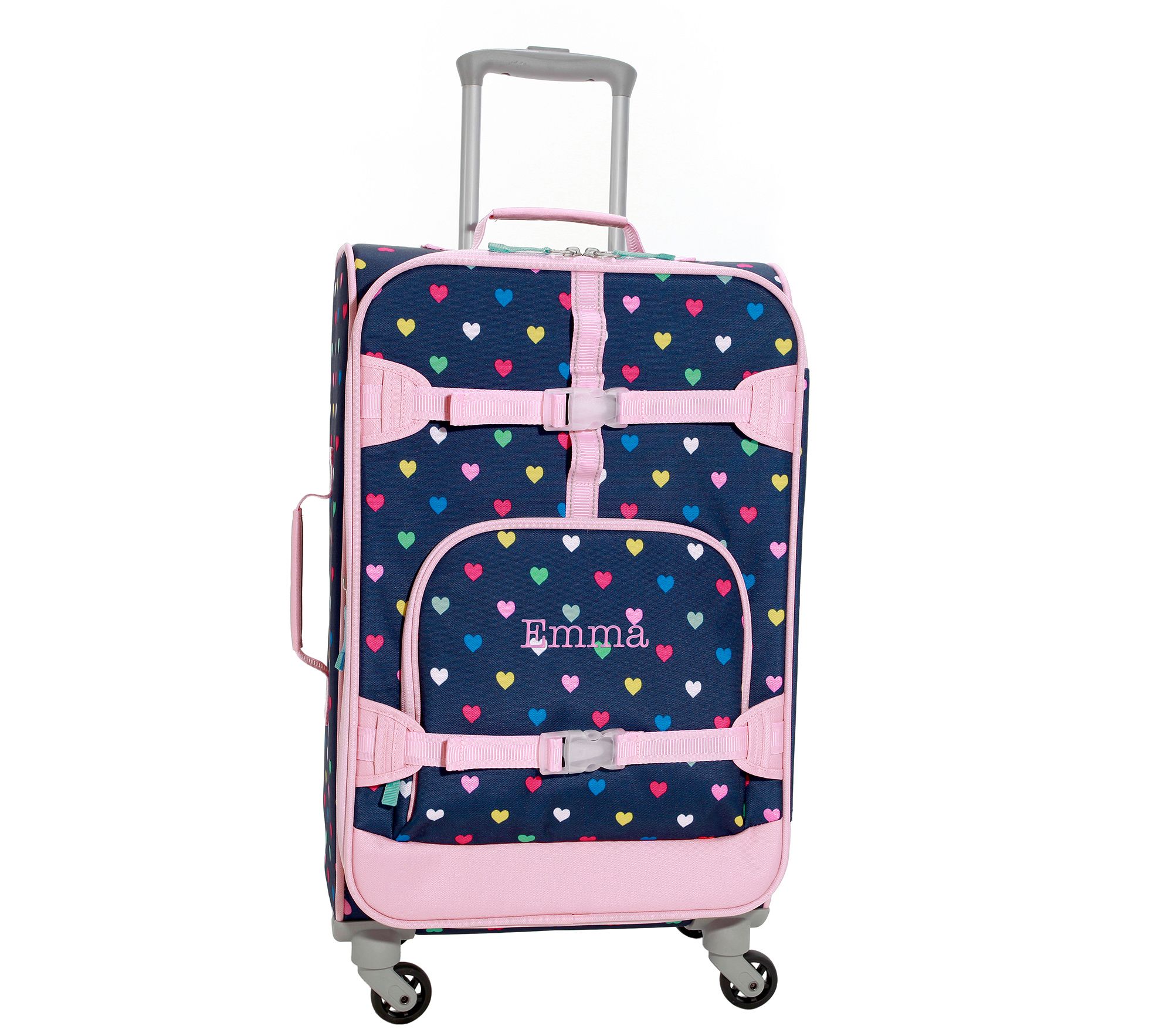 Mackenzie Navy Pink Multi Hearts Spinner Luggage | Pottery Barn Kids