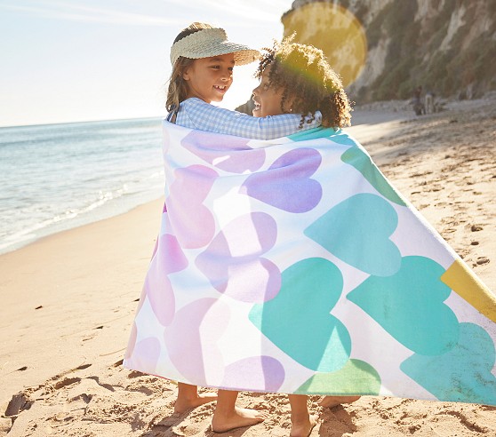 Rainbow Heart Kid Beach Towel UPF 50+ | Pottery Barn Kids
