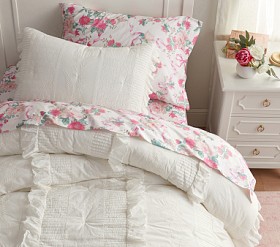 Couette Pottery Barn Teen LoveShackFancy Avec Nœuds Et Volants – Taille Queen, Couleur Ivoire, En Coton 100%