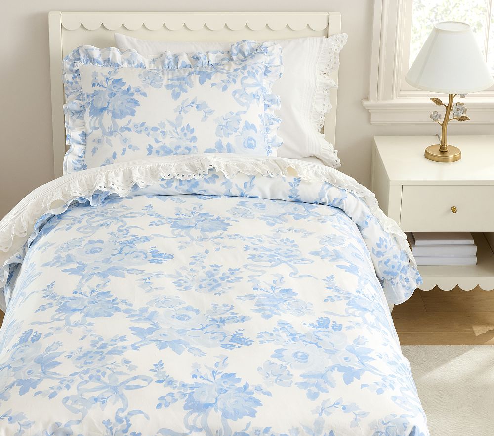 LoveShackFancy Damask Ruffle Cotton Duvet Cover & Shams