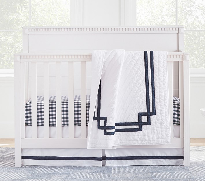Navy Sutton Quilt Set: Crib Fitted Sheet, Quilt, Crib Skirt