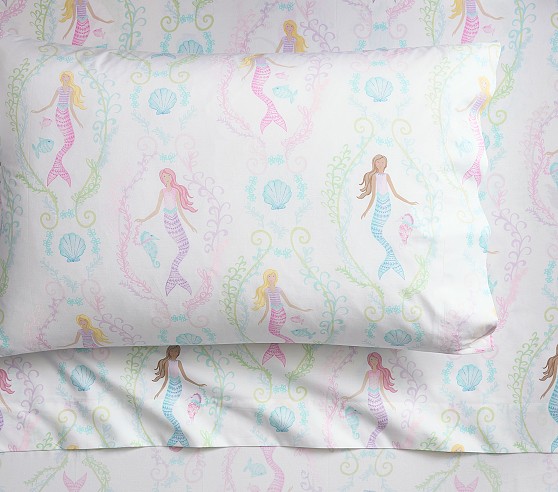 Organic Bailey Mermaid Kids' Sheet Set | Pottery Barn Kids