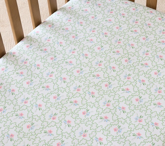 Hill House Home Clematis Scallop Floral Organic Crib Fitted Sheet