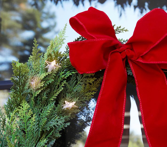 Faux Cedar Outdoor Wreath With Star Lights | Pottery Barn Kids