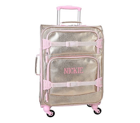 Mackenzie Navy Pink Multi Hearts Spinner Luggage | Pottery Barn Kids