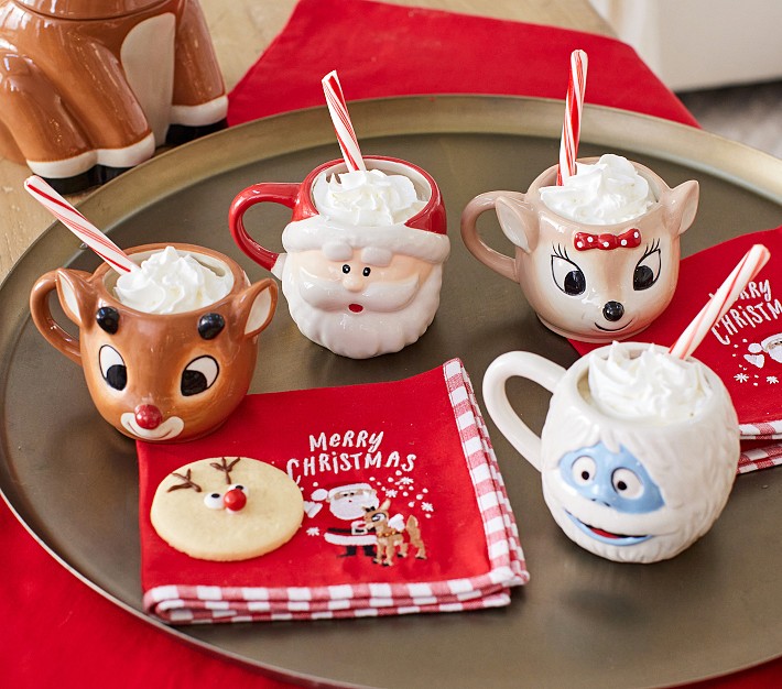 pottery barn kids クリスマス　ルドルフ　皿&タンブラーセット Rudolph®-Shaped Kid Mugs, Set of 4 | Pottery Barn Kids