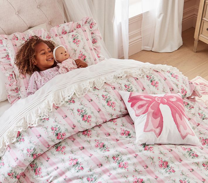Couette Pottery Barn Teen LoveShackFancy Avec Nœuds Et Volants – Taille Queen, Couleur Ivoire, En Coton 100%