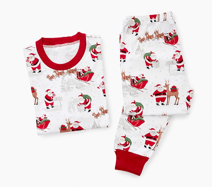 Adult Heritage White Santa Cotton Pajama Set, XS