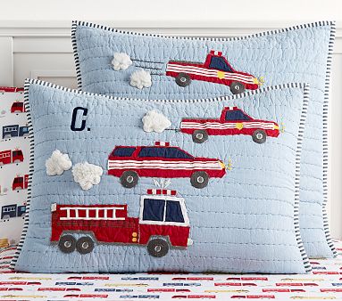 Wyatt Fire Truck Quilt, Standard Sham, Blue Multi