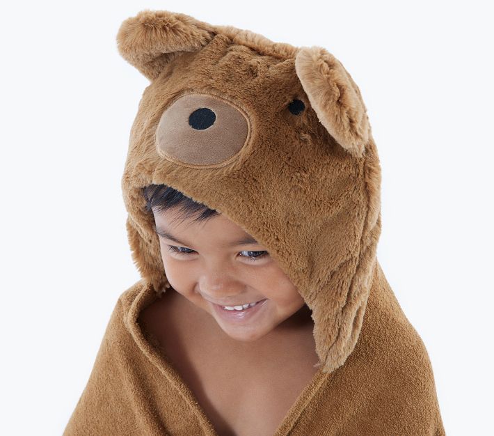 Bear Faux Fur Kid Hooded Towel | Pottery Barn Kids