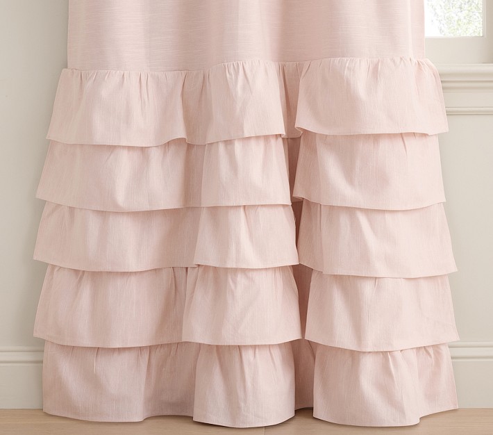 Evelyn Linen Blend Ruffle Bottom Kids Blackout Curtain | Pottery Barn Kids