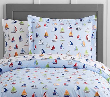Hudson Sailboat Duvet, Twin, White Multi
