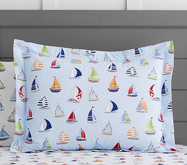 Hudson Sailboat Duvet, Standard Sham, White Multi