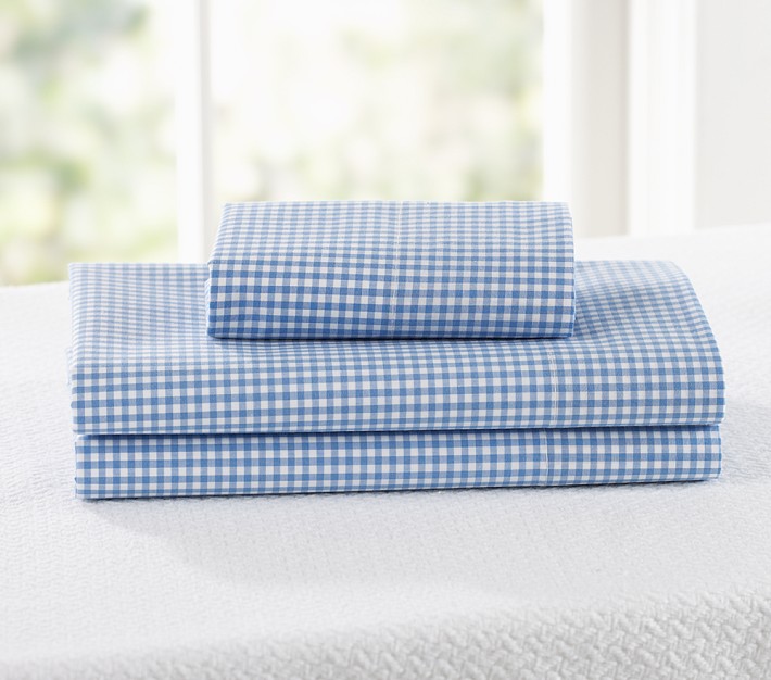 Gingham Sheet Set, Full, Blue