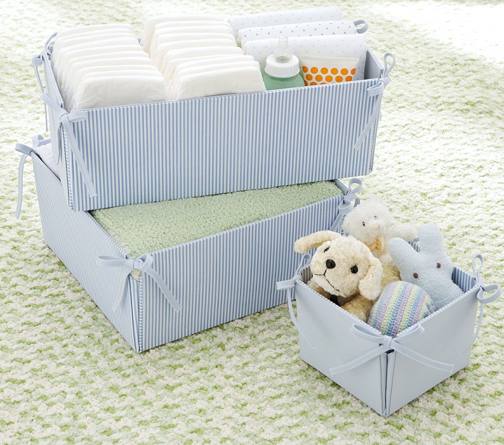 Bailey Side Tie Storage, Small Box, Blue Stripe