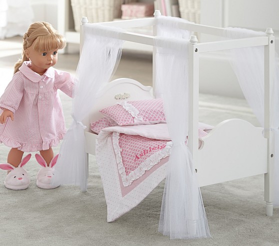 Doll Canopy Bed & Pink Floral Bedding