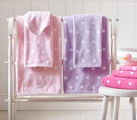Kassafina Velour Bath Towel – Varied Dogs & Polka Dots Hearts Pattern, Grey/Pink/Blue, 28 X 52.5 Inch, 100% Cotton