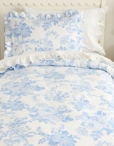 Housse de couette réversible lin et coton lavé Tempos marine rayé | Carré Blanc