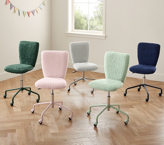 Brushed Nickel Base Round Upholstered Kids Desk Chair | Pottery